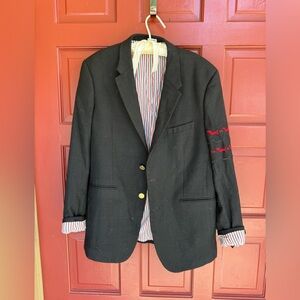 Thom Browne Black wool Blazer with Red Accents dog Embroidered